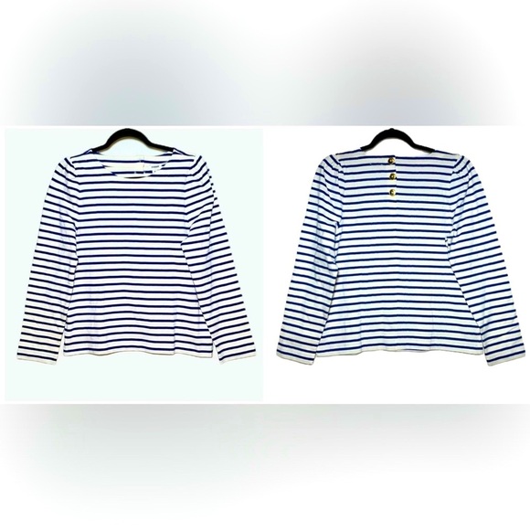 NWT J. Crew Factory Puff-Sleeve Button-Back Top with Navy & White Stripes, M - Picture 3 of 15